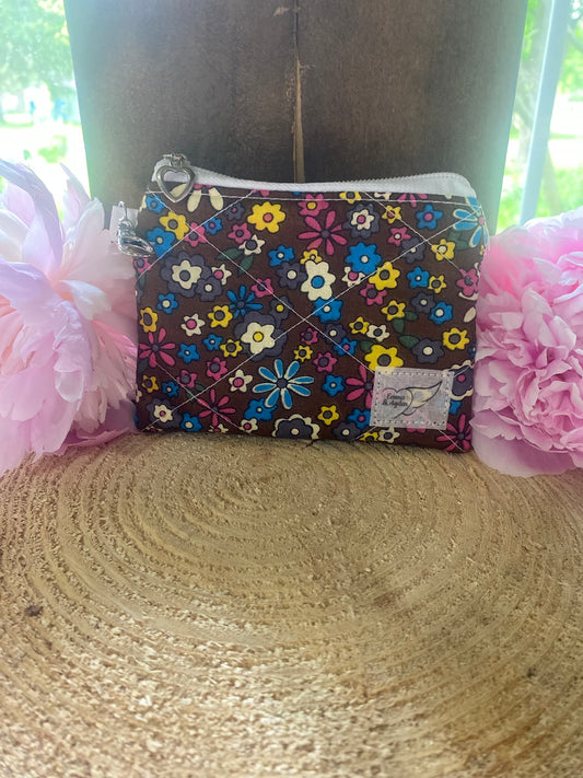 Brown and colorful flower Keychain Wallet (Limited Edition fabric)