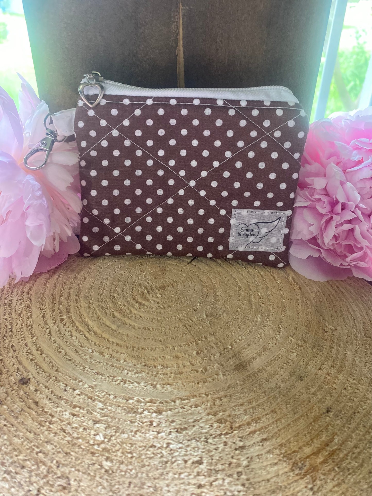 Brown & White Polka Dot Keychain wallet