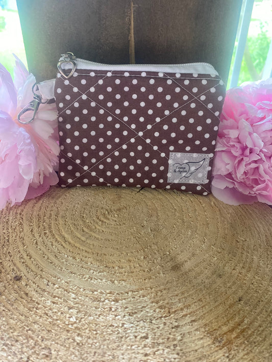 Brown & White Polka Dot Keychain wallet