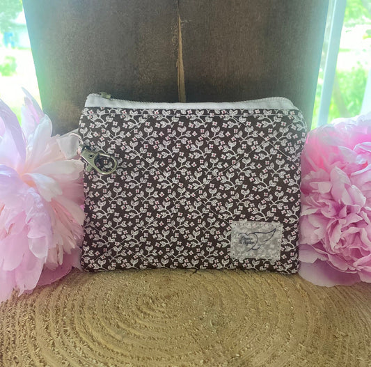 Brown & White Floral Keychain Wallet