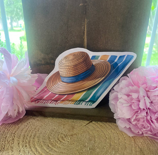 Beach blanket and sun hat sticker