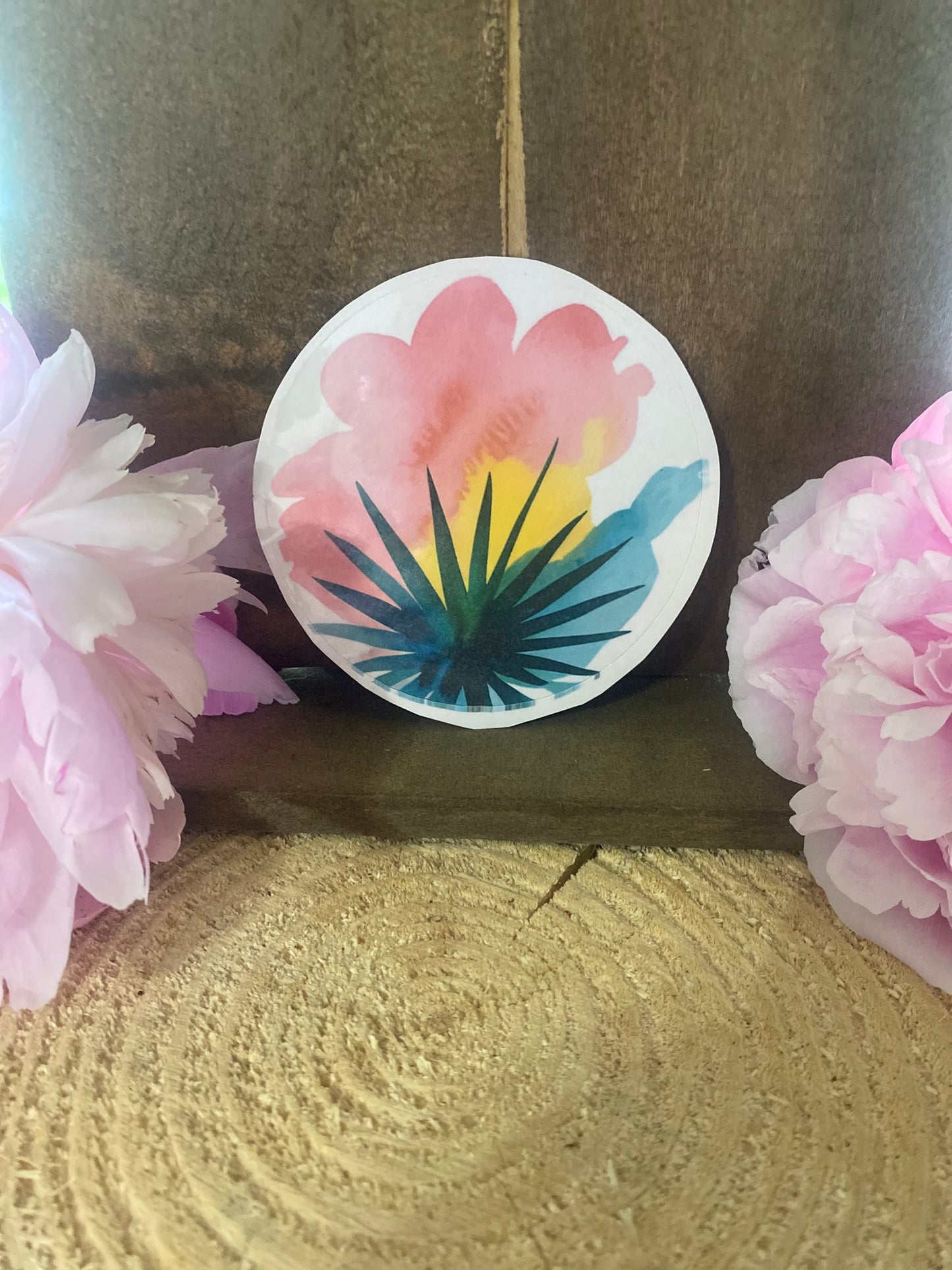 Water color sun and plant sticker