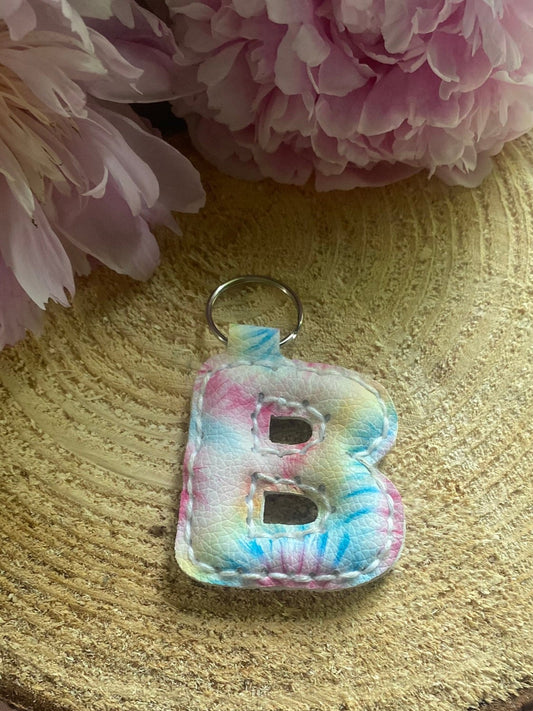 Letter B Tie dye faux leather key chain
