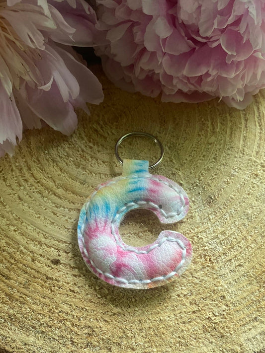 Letter C tie dye faux leather keychain