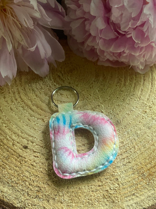 Letter D tie dye faux leather key chain