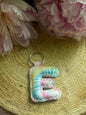 Letter E tie dye faux leather key chain