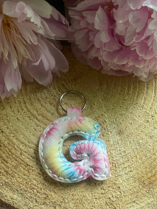Letter G tie dye faux leather key chain