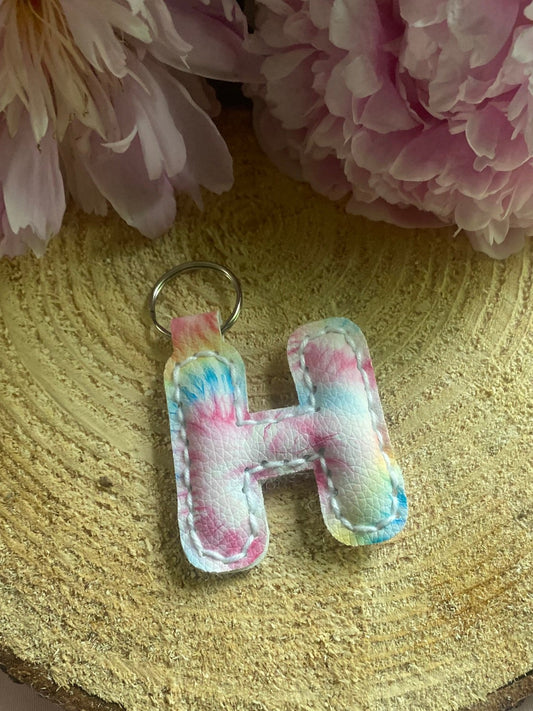 Letter H tie dye faux leather key chain