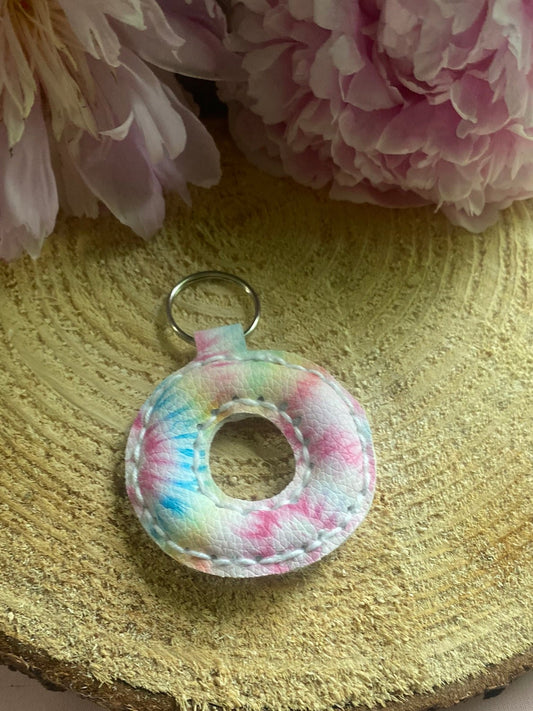 Letter O tie dye faux leather key chain