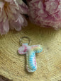Letter T tie dye faux leather key chain