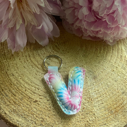 Letter V tie dye faux leather Key chain