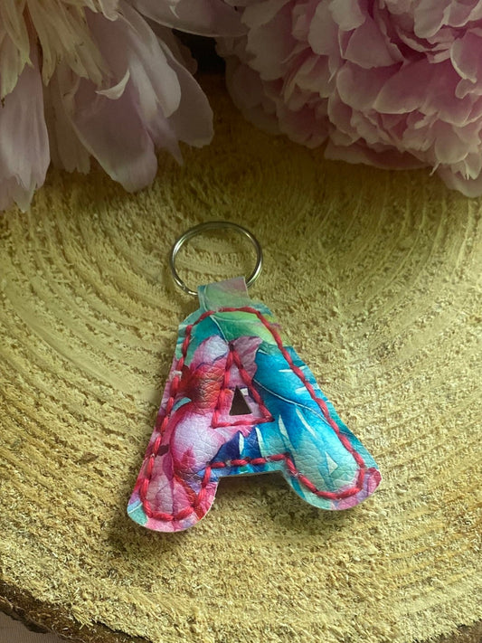 Letter A Tropical faux leather Keychain