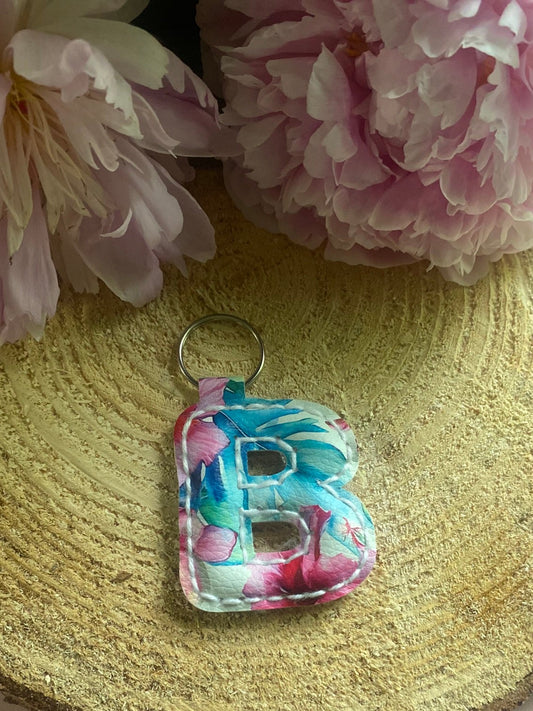Letter B Tropical faux leather key chain