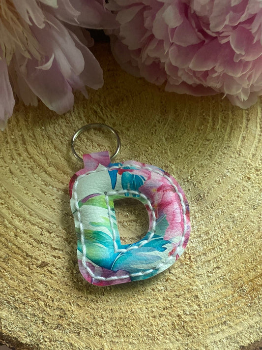 Letter D Tropical faux leather keychain