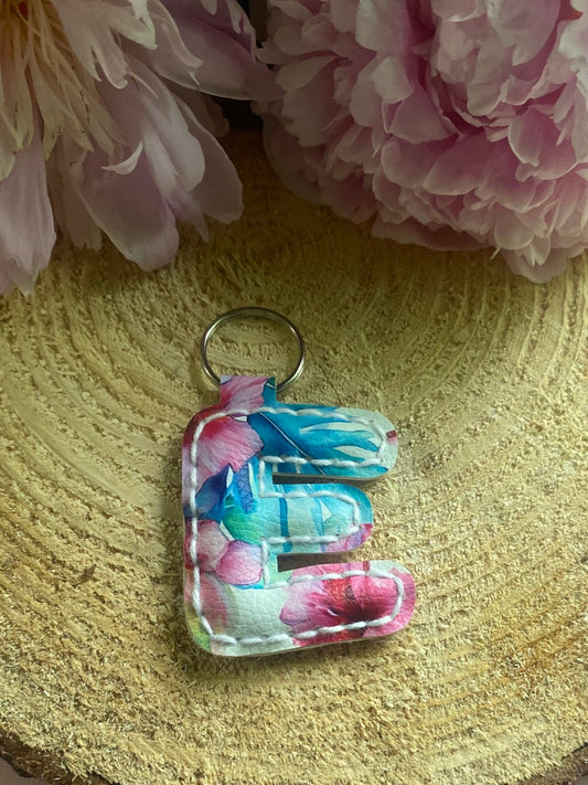 Letter E Tropical faux leather keychain