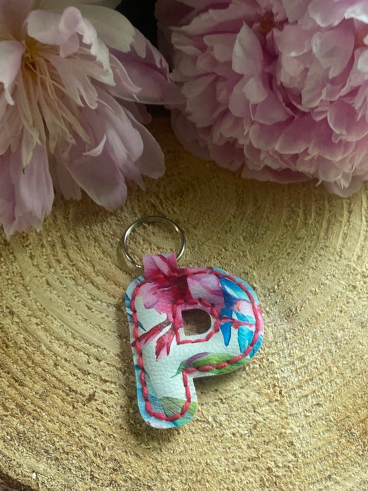 Letter P Tropical faux leather keychain