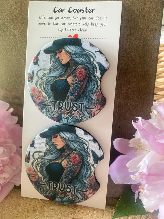 Trust the Process car coaster set