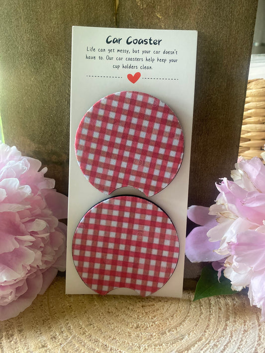 Red Check Car Coaster set