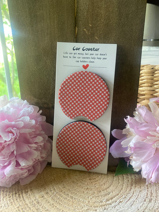 Red Gingham Car Coaster set