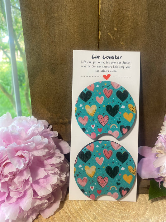 Blue & Heart Car Coaster set