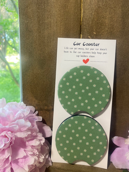 Sage and White Daisey Car Coaster set