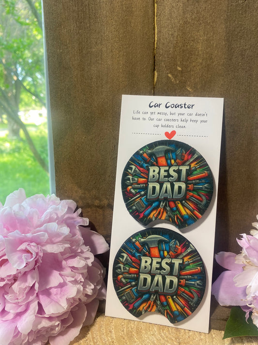 Best Dad with Tools Car Coaster set