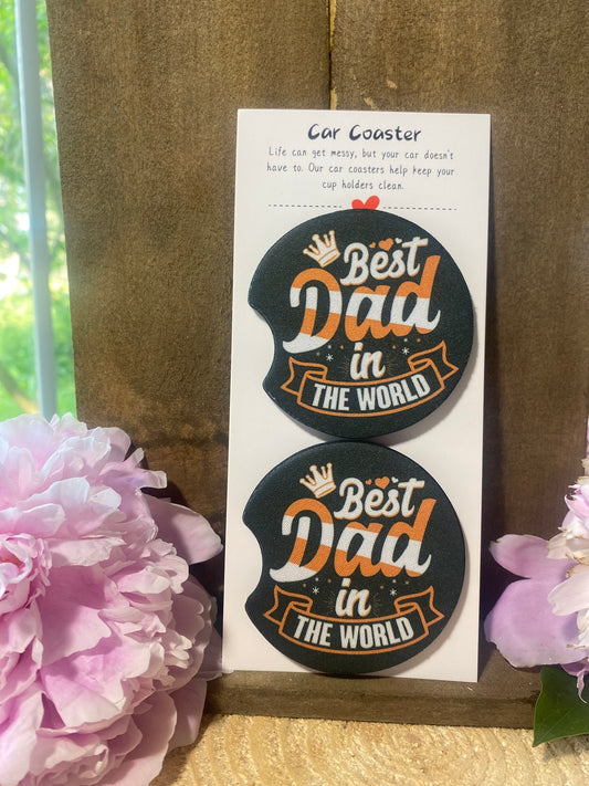 Best Dad in the World Car Coaster set