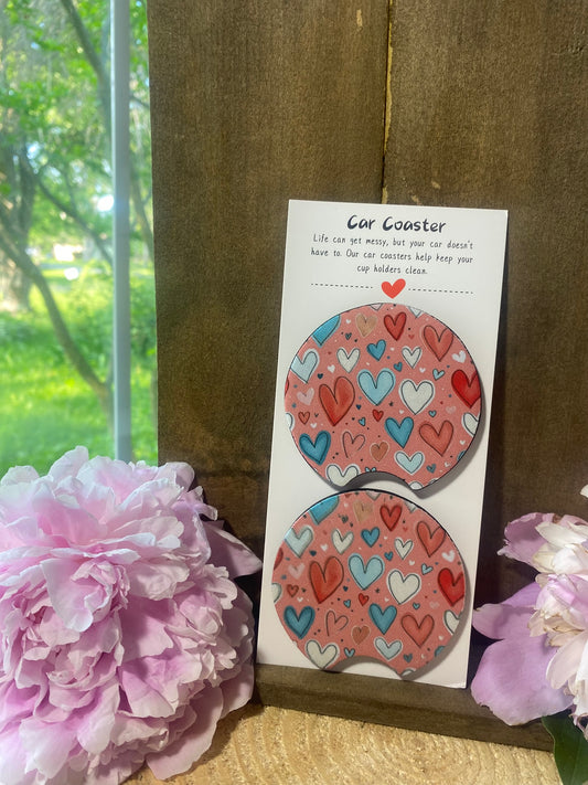 Hearts and Pink Car Coaster set
