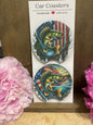 Fishing with American Flag Car Coaster set