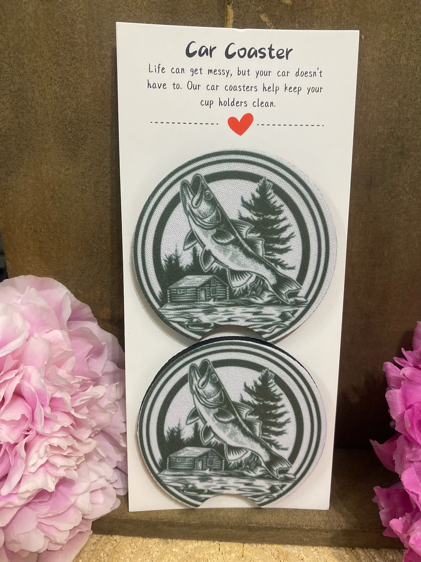 White & Grey Fishing Car Coaster set