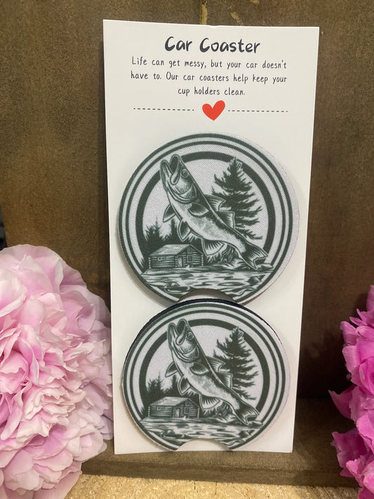 White & Grey Fishing Car Coaster set
