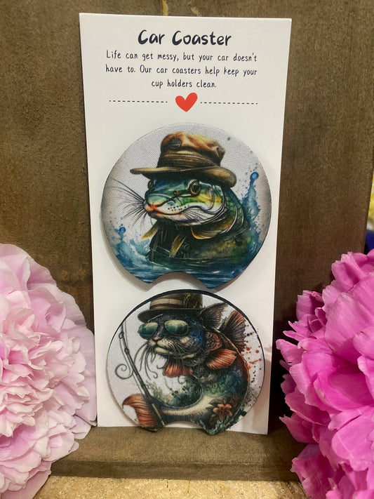 Catfish with Hat Car Coaster set
