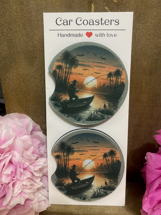 Fishing at Sunset Car coaster set