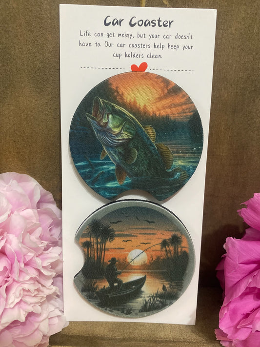 Fishing at Sunset Car Coaster set