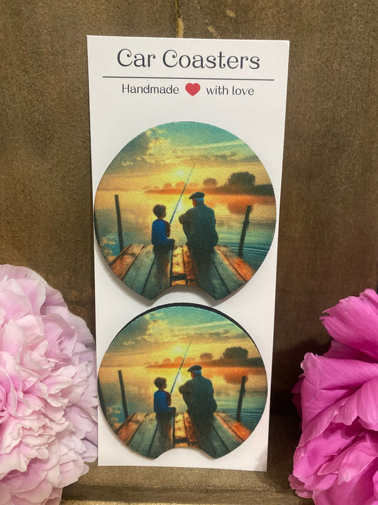 Fishing with Grand Dad Car Coaster set