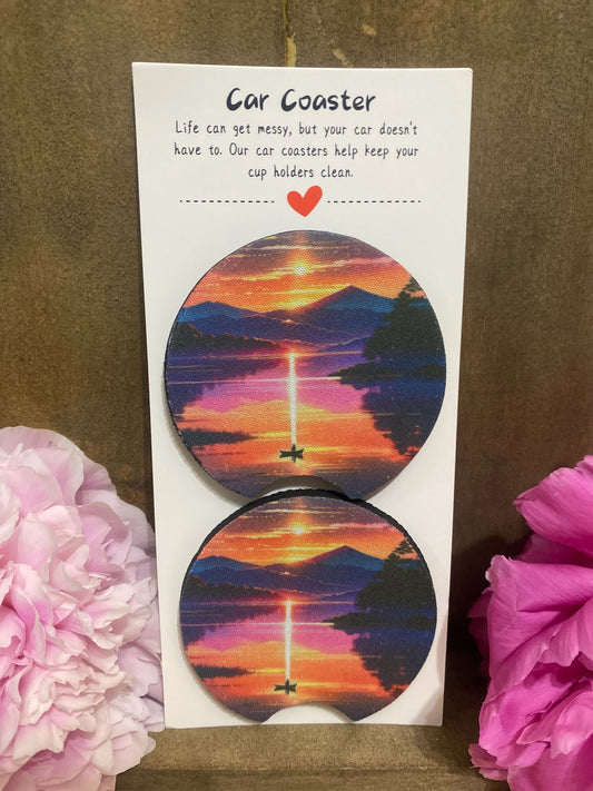Fishing at Sunset Car Coaster set