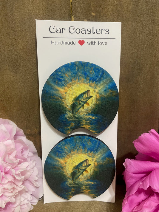 Fish and Sunrise Car Coaster set