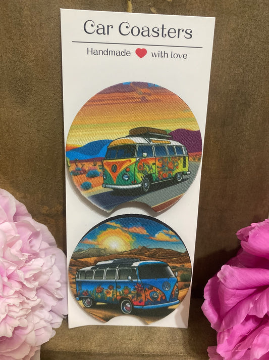 Hippie Van in Desert Car Coaster set