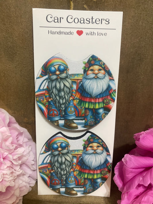 Hippie Gnomes and Luv Bug Car Coaster set