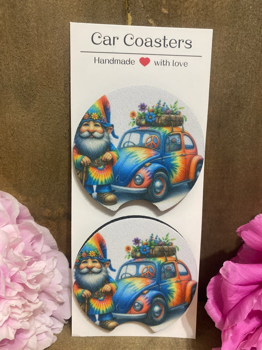 Hippie Gnome and Hippie Luv Bug Car Coaster set