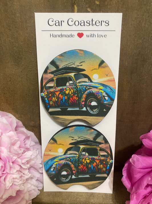 Hippie Surf Luv Bug Car Coaster set