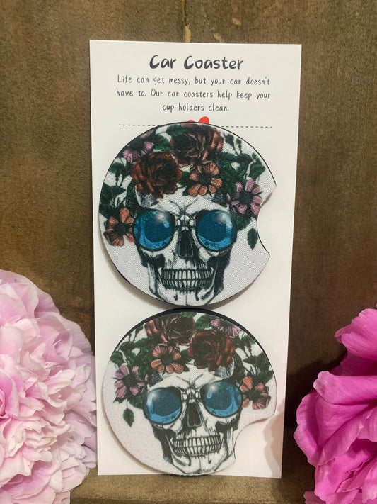 Flower Skull Car Coaster set