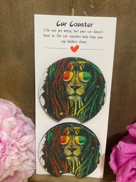 Rasta Lion Car Coaster set