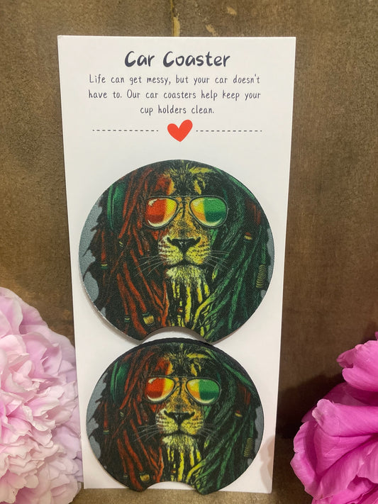 Rasta Lion Car Coaster set