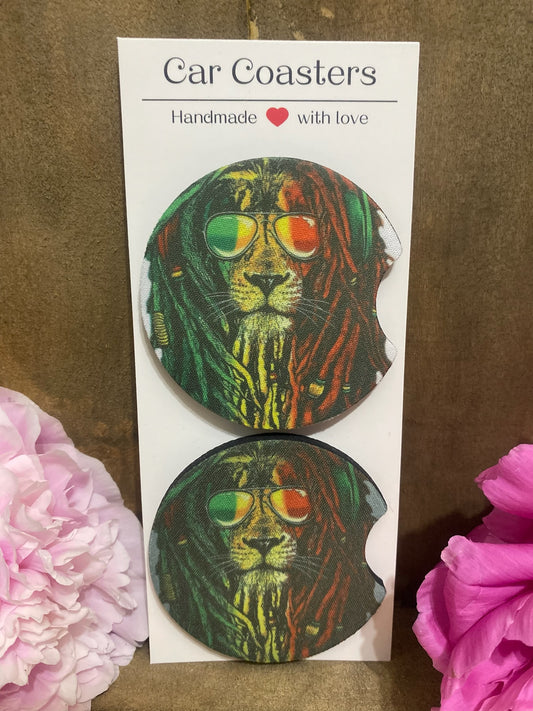Rasta Lion Car Coaster set