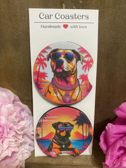 Tropical Pit Bull Car Coaster set