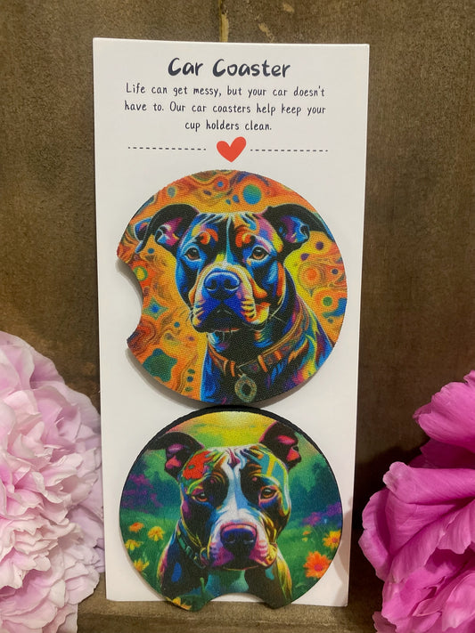 Neon Pit Bull Car Coaster set