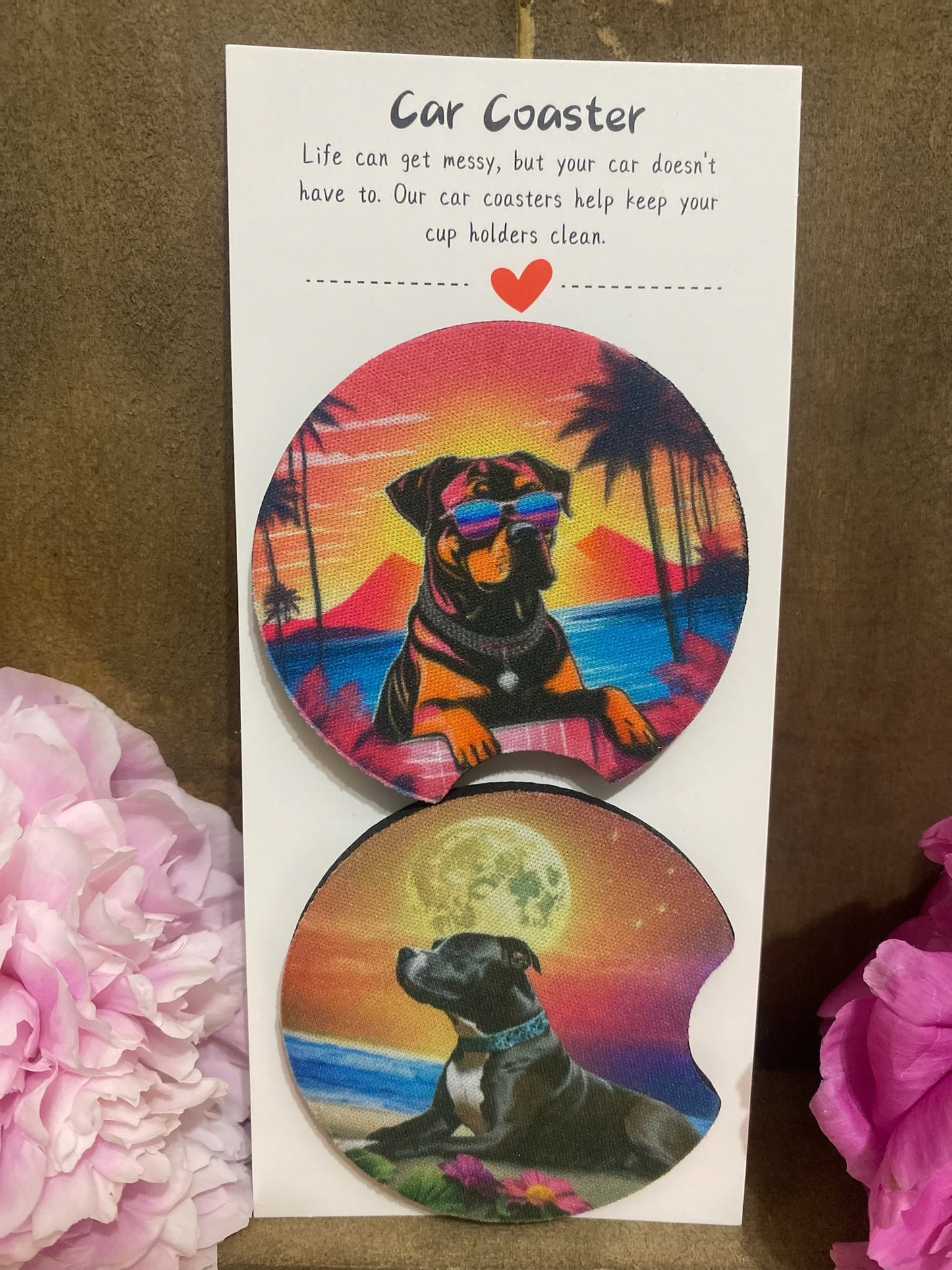 Tropical Pit Bull Car Coaster set