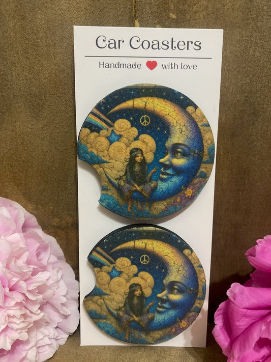 Woman & Moon Car Coaster Set