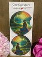 Hippie Woman & Sunset Car Coaster set
